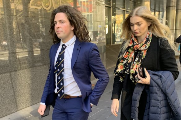Callum Buczak and girlfriend Alexandra McDonough leave Melbourne Magistrates Court on Friday.