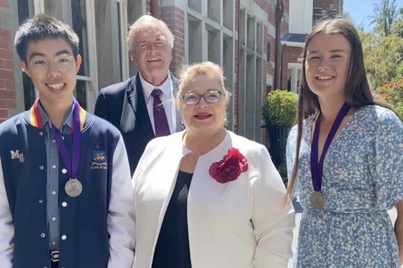 Crossen, who attended
the WA College of Agriculture - Cunderdin, with Education Minister Sue Ellery and WA Governor Kim Beazley.