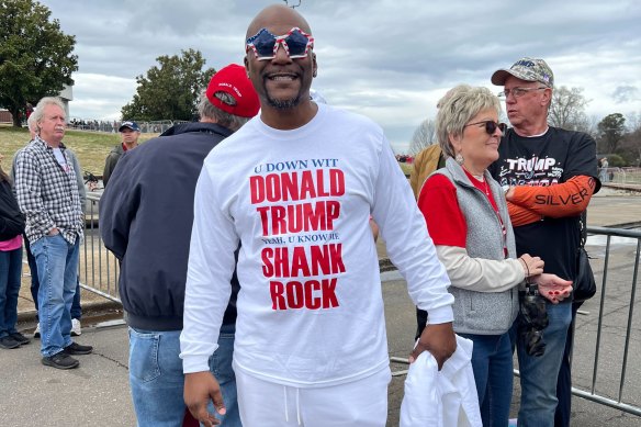 Trump fan Shank Rock at a rally in Rock Hill, South Carolina.