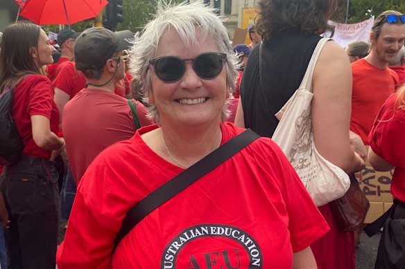 Education support worker Erica Ryan speaks about why she’s attending the rally.