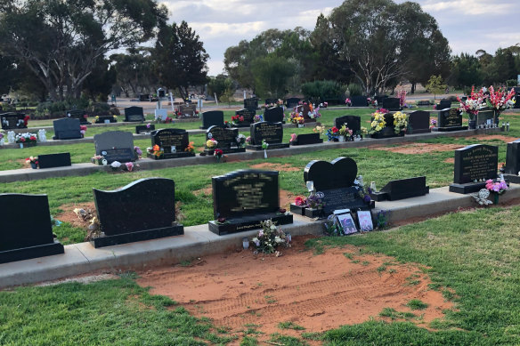 A grave site at the Murray Pines Lawn Cemetery in Mildura where a body was buried and then exhumed.