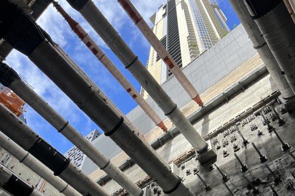 Underground construction at the new Albert Street station has hit rock-bottom point, and the platform itself would be about 31 metres below ground.
