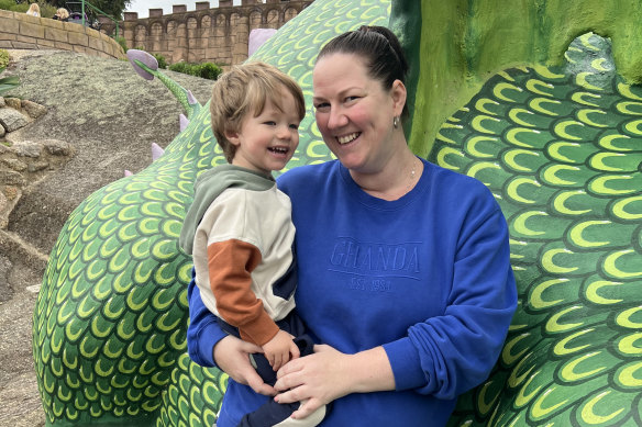 Katrina Dawson with her son, Noah. “It’s him and me against the world. And he’s happy.”