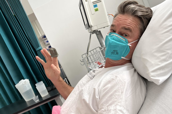 Todd Woodbridge in hospital after his 2022 heart attack.