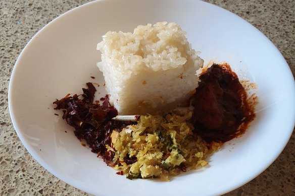 Raina MacIntyre's home-cooked Sri Lankan chicken with coconut milk rice.