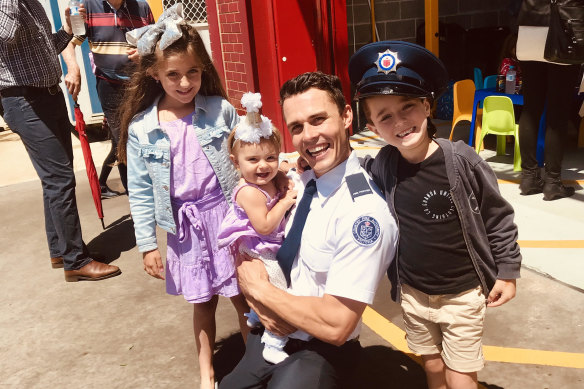 Store My Van owner Andrew Morley, pictured with children Eris, Skyla and Arion, is also a full-time firefighter.