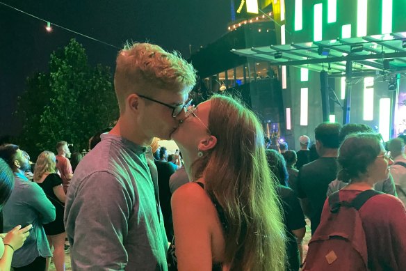 German couple Verena Dallmann and Kai Blum shared a kiss during the fireworks.