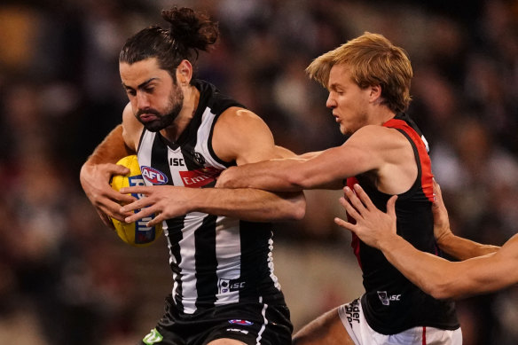 Magpies ruckman Brodie Grundy shined during Collingwood's win over Essendon at the MCG.
