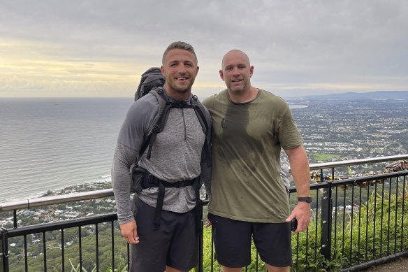 Feather, right, with close friend Sam Burgess, whom Crowe convinced to play for the South Sydney Rabbitohs.