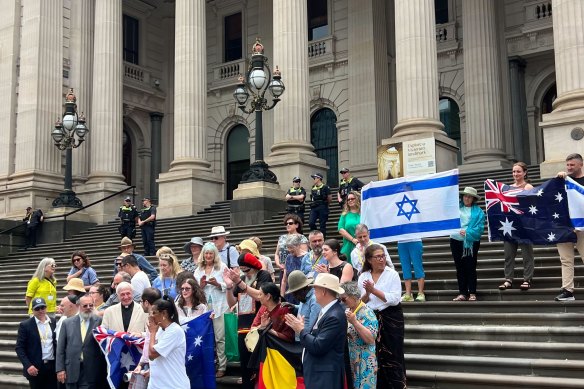Jewish, Christian and Indigenous groups gathered on the steps of Parliament on Friday.