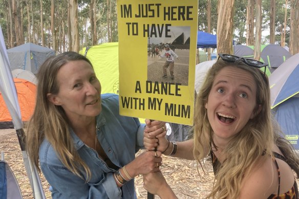 Kate Halfpenny and her daughter Sadie at the Golden Plains festival.