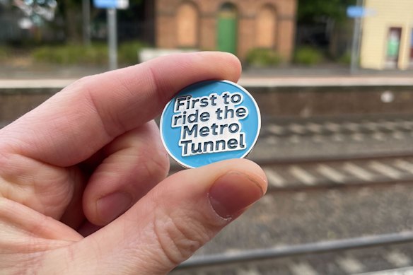 A pin to mark the first train ride to the Metro Tunnel from Sunbury station.
