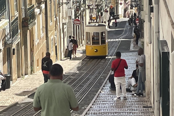 Mind your step: a steep street in Lisbon, Portugal.