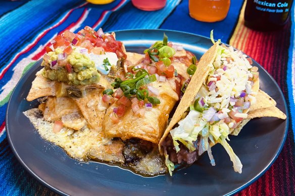 Triple treat: A nacho, enchilada and taco fiesta at Taco Bill.