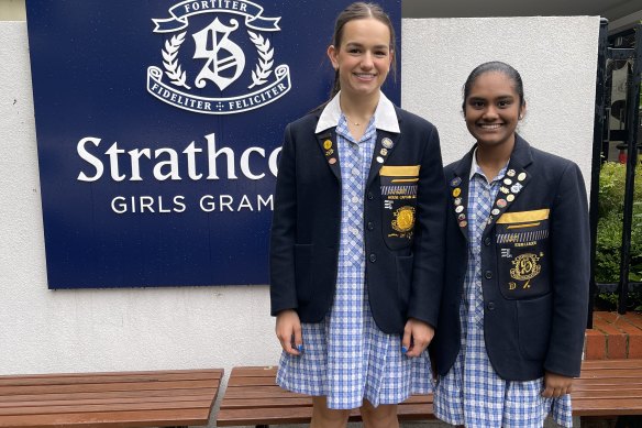 Strathcona Girls Grammar students Maha Thiagarajan (left) and Anna Orelli.