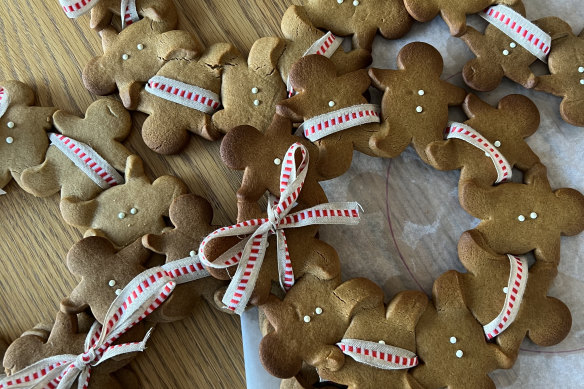 The family of bakers make gingerbread man wreaths together every Christmas.