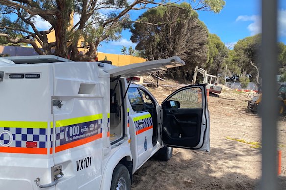 Police on Rottnest collecting the bones on Wednesday.