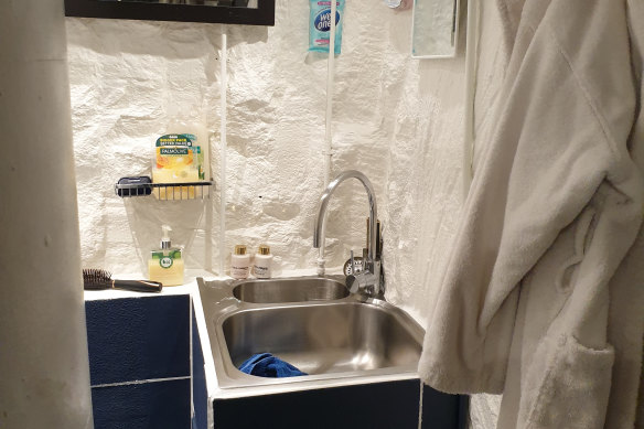 The 'bathroom' of Jaden Hati's makeshift home in Pyrmont.