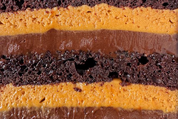 A cross-section of the London cake at Flour, Caringbah South.