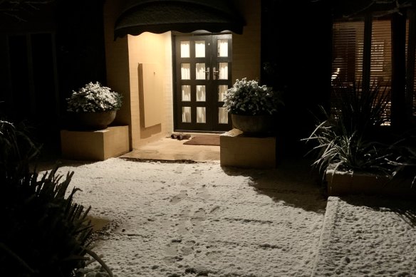 Snow in the Dandenong ranges on Tuesday night.