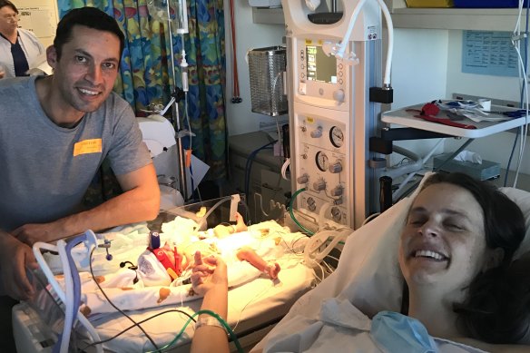 Newborn Joey Tornatora was rushed by ambulance from the Tweed Hospital in northern NSW to the Mater Hospital in Brisbane the day after he was born. 