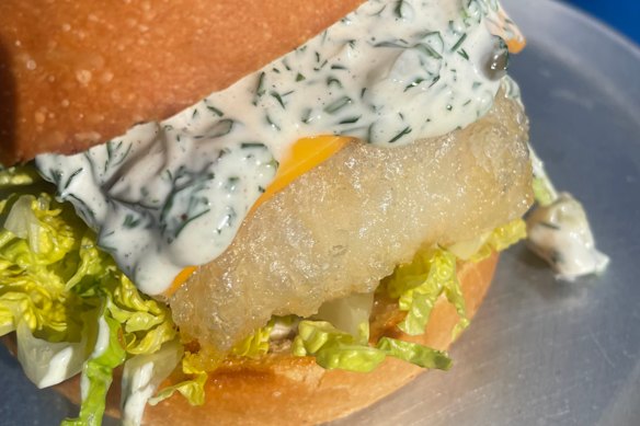Fish burger at Kosta's Takeaway.