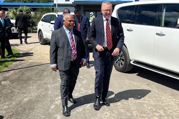 Albanese speaks with Vanuatu counterpart Jotham Napat this month.