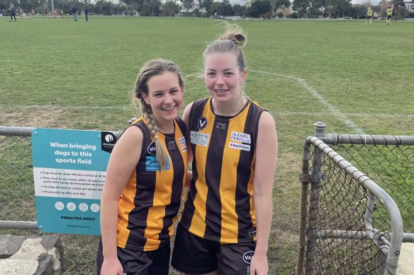 Age sports reporter Marnie Vinall (left) with a teammate.