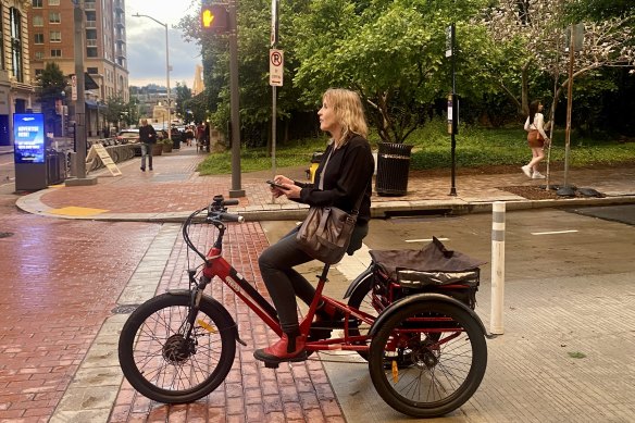 The author on her red trike.