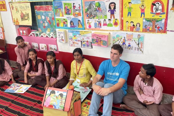 Australian captain Pat Cummins at school in Lucknow.