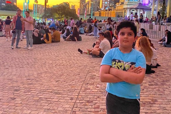 Soroush Motamedi, 6, danced to the music at Federation Square before the fireworks.