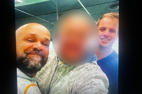 A photo posted on Instagram of CTG Aboriginal Health Services chief executive Phil Naden (left) and executive officer Beau Ewers (right) in a corporate box at Allegiant Stadium, Las Vegas.