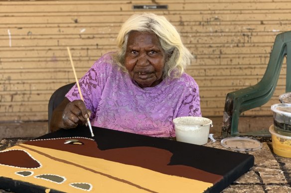 Artist Nancy Nodea is one of several elders who have taken refuge at an outstation near Warmun in the East Kimberley, WA.