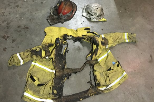 The remains of Alex Frew's protection gear after fire ripped through his family's property near Manyana. 