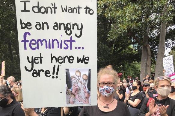 Tory Sorensen came from Geelong to rally at Melbourne’s Treasury Gardens.