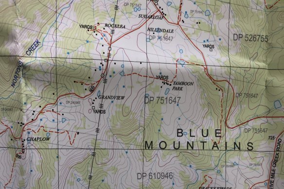 Part of a topographic map of the Blue Mountains.