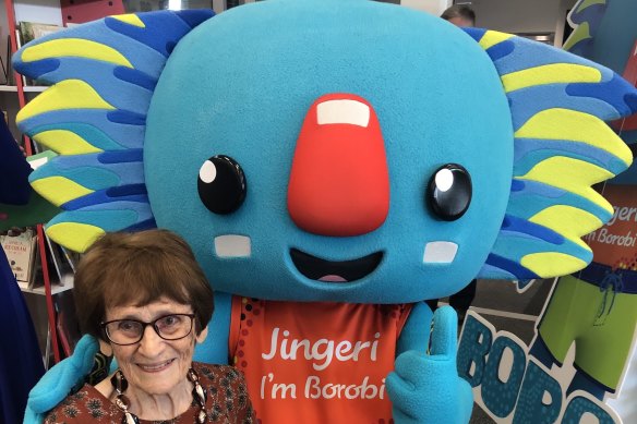Borobi, the 2018 Gold Coast Commonwealth Games mascot, pictured with Yugambeh Elder Patricia O’Connor.