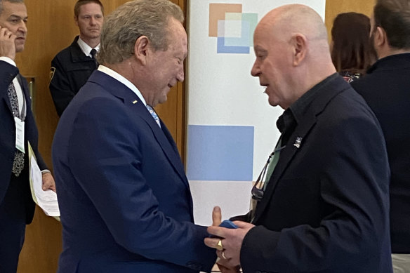 Andrew Forrest meets with CFMMEU boss Christy Cain at the jobs summit.