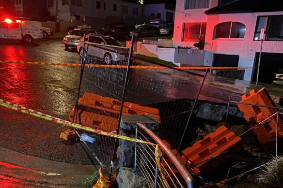 A sinkhole opened up on Oceanview Avenue in Dover Heights outside the home of Colin Scotts.