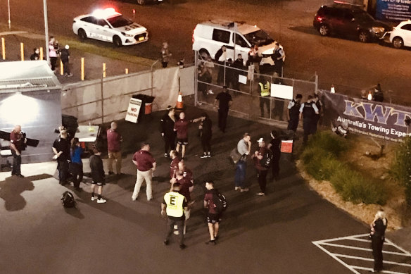 Police were called to the back of BlueBet Stadium on Thursday night after a fight between Manly fans and club security.
