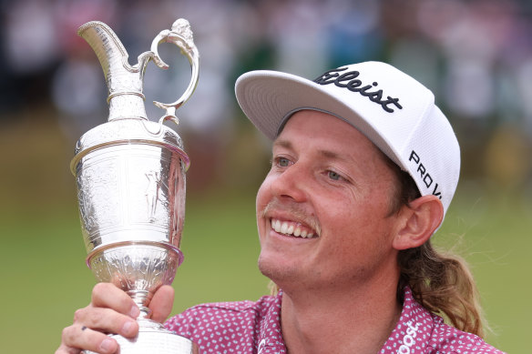 Australian golfer Cameron Smith holding the famous Claret Jug after winning the British Open.