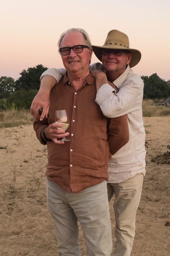 John Farnham in Africa with Glenn Wheatley, his long-time manager and friend who died in 2022 after contracting COVID.