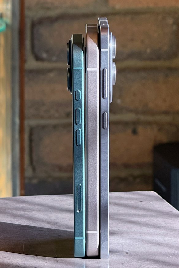 The iPhone 16 (7.8mm thick), Pixel 9a (8.9mm) and Galaxy S25 Edge (5.8mm).