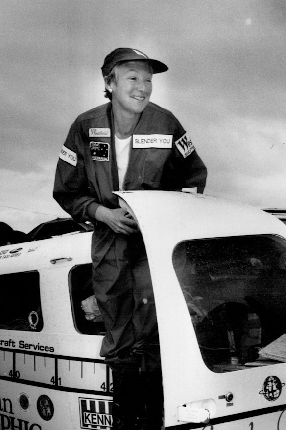 Gaby Kennard after arriving at Bankstown Airport. November 10, 1989.