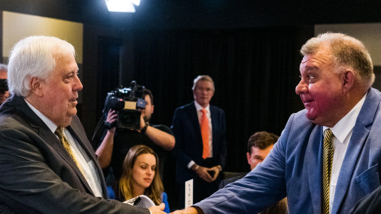 United Australia Party leader Clive Palmer (left) with would-be prime minister Craig Kelly.