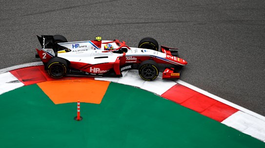 Oscar Piastri on the way to victory in the  F2 feature race at Sochi in Russia.