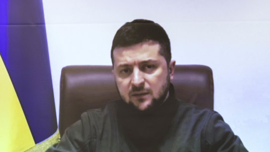 Ukrainian President Volodymyr Zelensky in a video address to Japan’s lower house of parliament.