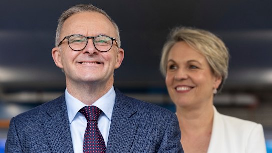 Opposition Leader Anthony Albanese and Shadow Minister for Education Tanya Plibersek  address the media at a doorstop interview during a visit to St Mary’s Cathedral School in Sydney, NSW, on Monday 9 May 2022. fedpol ausvotes22 Photo: Alex Ellinghausen