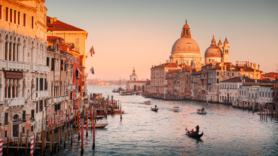 Grand Canal and Basilica Santa Maria della Salute in Venice, Italy.