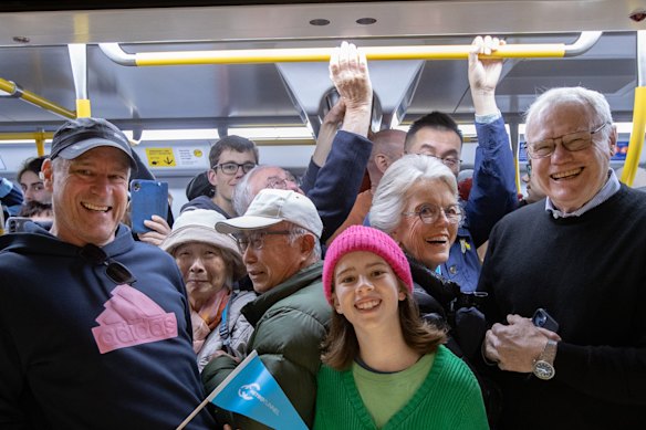 Passengers young and old on the train at Anzac station in the Metro Tunnel.